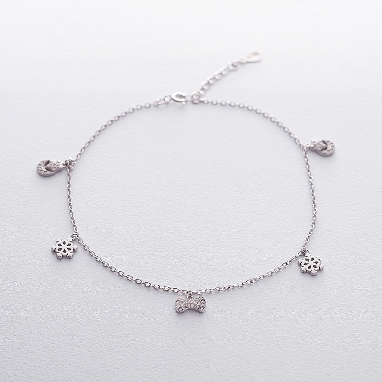 Серебряный браслет на ногу с фианитами 14932 от ювелирного магазина Оникс