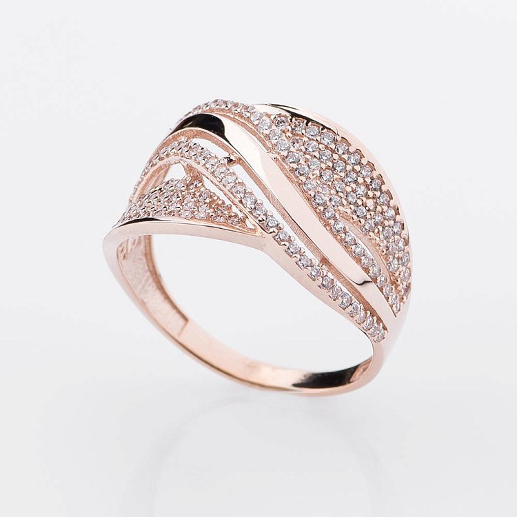 Ексклюзивна золота каблучка з фіанітами к04202 від ювелірного магазину Онікс