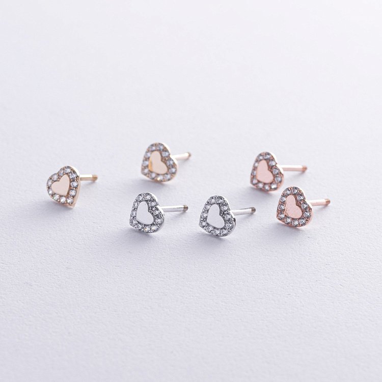 Сережки - пусети "Сердечки" з фіанітами (жовте золото) с08110 від ювелірного магазину Онікс - 4