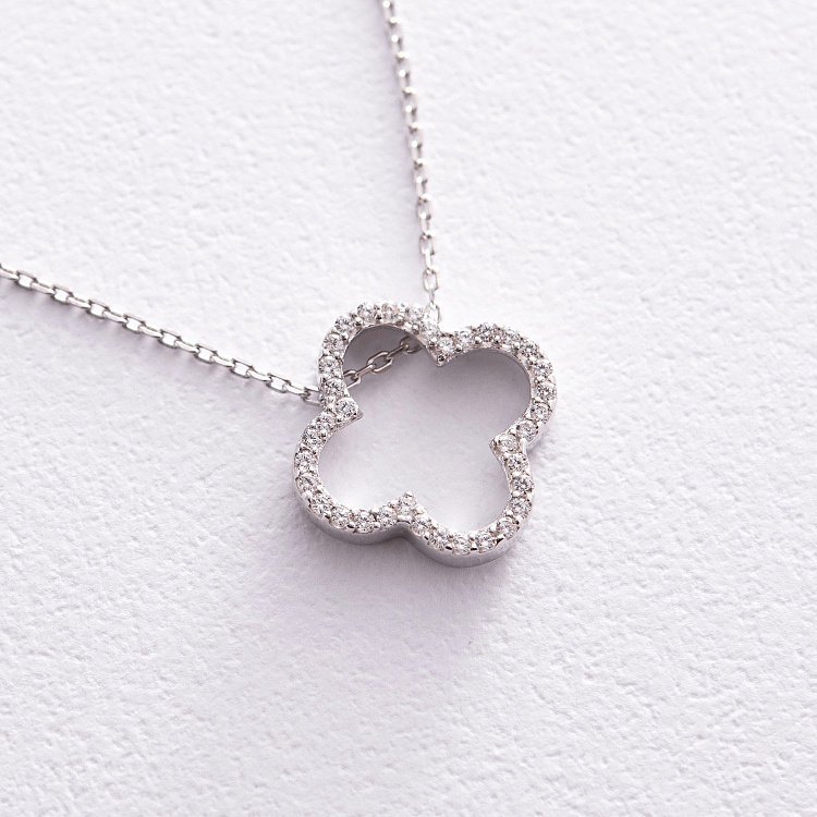 Серебряное колье "Клевер" с фианитами 908-01003 от ювелирного магазина Оникс - 2