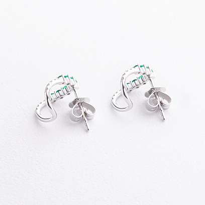 Сережки - пусети в білому золоті (діаманти, смарагди) сб0706ca №3