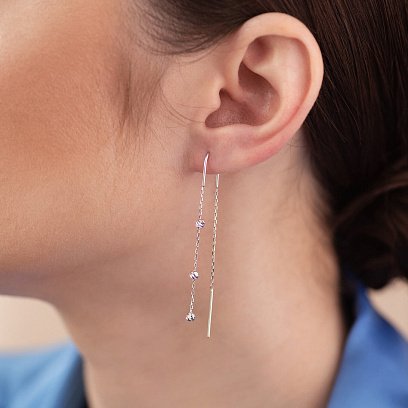 Висячие серьги с шариками в белом золоте (протяжки) с08337 №4