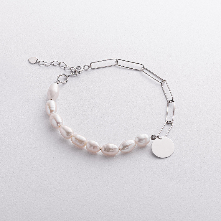 Срібний браслет "Монетка" з перлами 905-01436 від ювелірного магазину Онікс