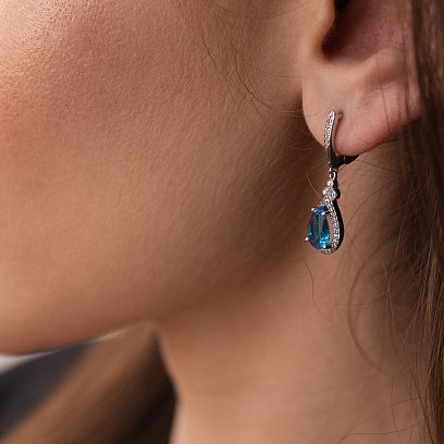 Срібні сережки "Крапельки" з кварцом і фіанітами 2112/1p-QSWB №2
