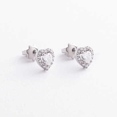 Срібні сережки - пусети "Сердечки" фіанітами 902-01584 №2