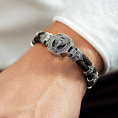 Срібний браслет "Архангел Михаїл" (онікс) 1377 №6