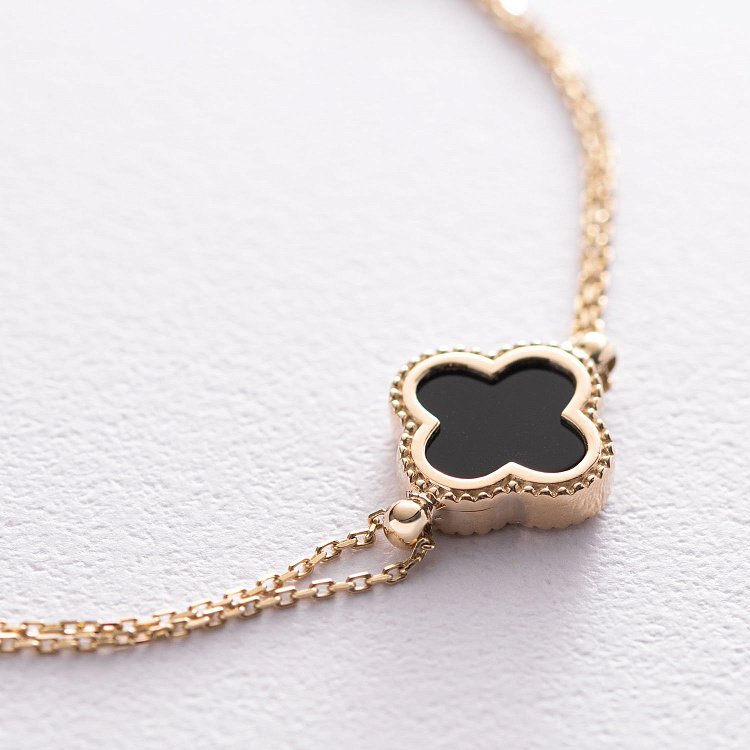 Браслет "Конюшина" в жовтому золоті (онікс) б04557 від ювелірного магазину Онікс - 2