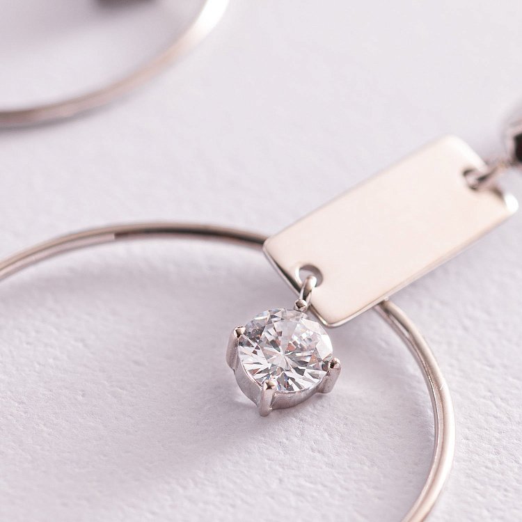 Серебряные серьги "Геометрия" с фианитами 4989 от ювелирного магазина Оникс - 3