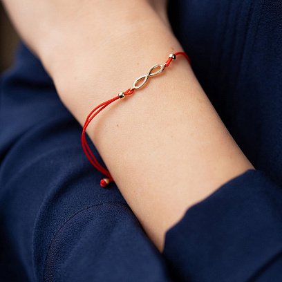 Золотой браслет "Бесконечность" с красной нитью б05140 №2