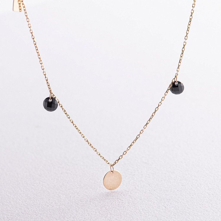 Золотий браслет "Сердечка і монетка" на ногу (чорні фіаніти) б04796 від ювелірного магазину Онікс - 9