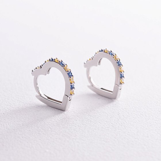 Серебряные серьги "Сердечки" с фианитами OR111590