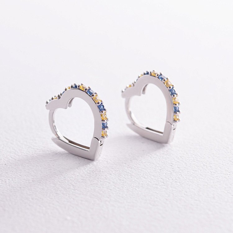 Серебряные серьги "Сердечки" с фианитами OR111590 от ювелирного магазина Оникс