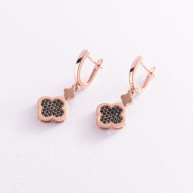 Серьги "Клевер" в красном золоте (фианиты) с07638 от ювелирного магазина Оникс - 2