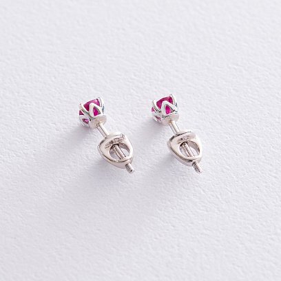 Сережки - пусети з рубінами в білому золоті с06806 №3