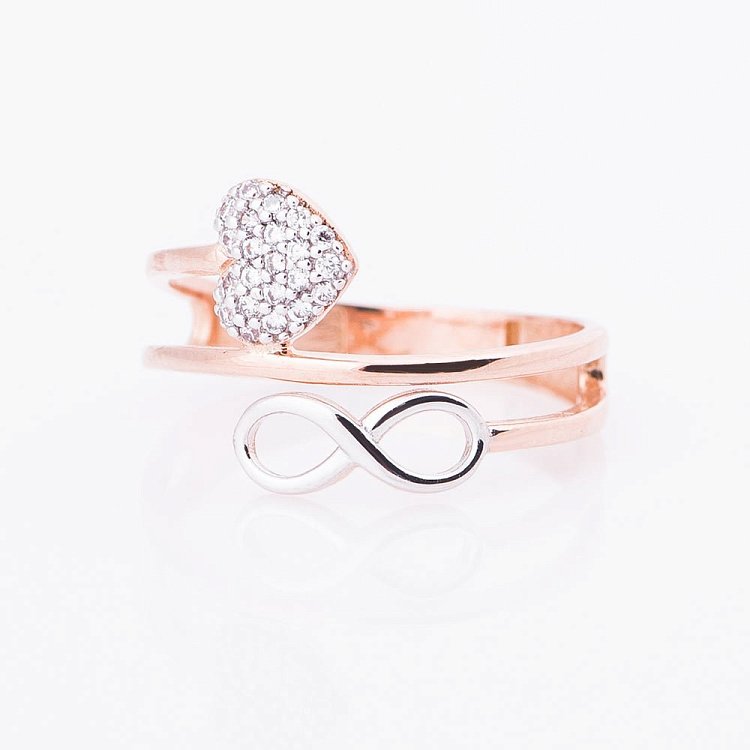 Золотое кольцо "Сердце и бесконечность" с фианитом к05144 от ювелирного магазина Оникс - 2