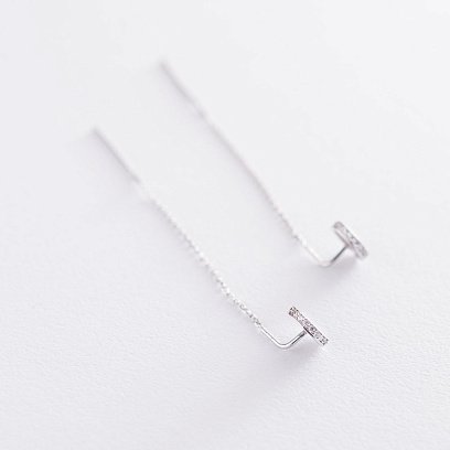 Золоті сережки-протяжки з фіанітами с06768 №4