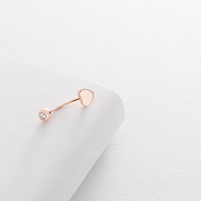 Золотой пирсинг в пупок "Сердечко" (фианит) пир00224