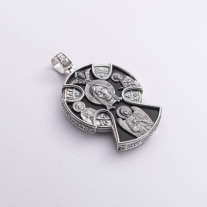 Мужской православный крест "Спас Нерукотворный. Спаси и Сохрани" (на укр. языке) из эбенового дерева и серебра 1272 №6