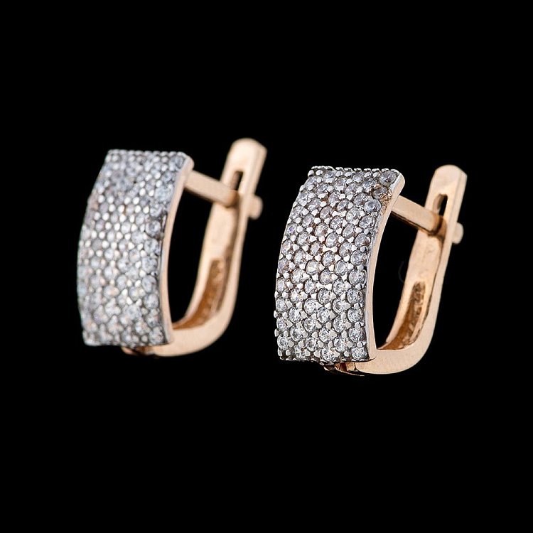 Золоті сережки "Прямокутники з фіанітами" с01807 від ювелірного магазину Онікс