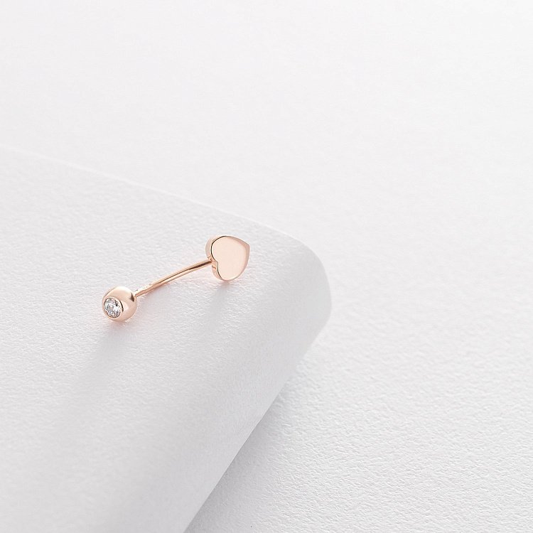 Золотой пирсинг в пупок "Сердечко" (фианит) пир00224 от ювелирного магазина Оникс