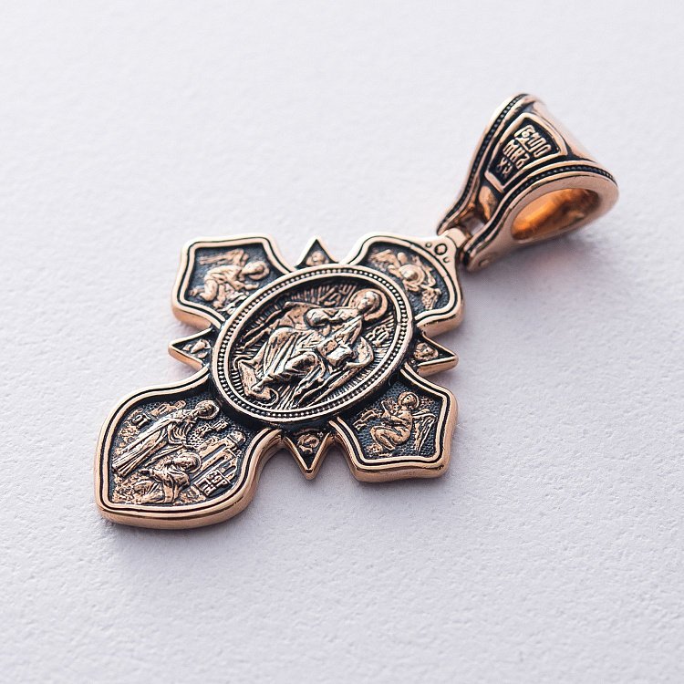 Золотий хрест "Свята Трійця. Господь Вседержитель. Прп. Сергій Радонезький" п02653 від ювелірного магазину Онікс