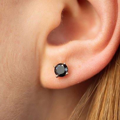 Сережки - пусети з чорними фіанітами (червоне золото) с08300 №4