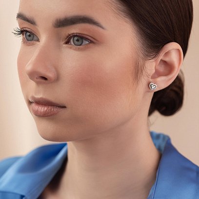 Золотые серьги - пусеты "Сердечки" с бриллиантами сб0479z №4