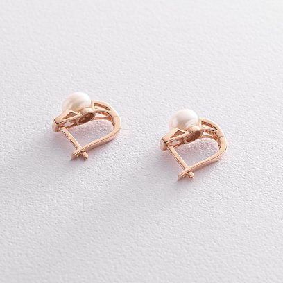 Золотые серьги (жемчуг и фианиты) с04993 №4