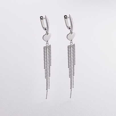 Висячие серьги "Сердечки" в серебре 123479 №2