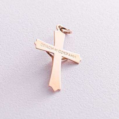 Золотой православный крестик "Распятие. Спаси и сохрани" (фианит) п02340 №2