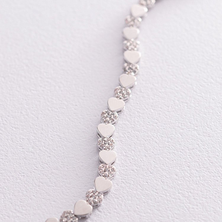 Золотой браслет с сердечками (фианит) б04069 от ювелирного магазина Оникс - 2