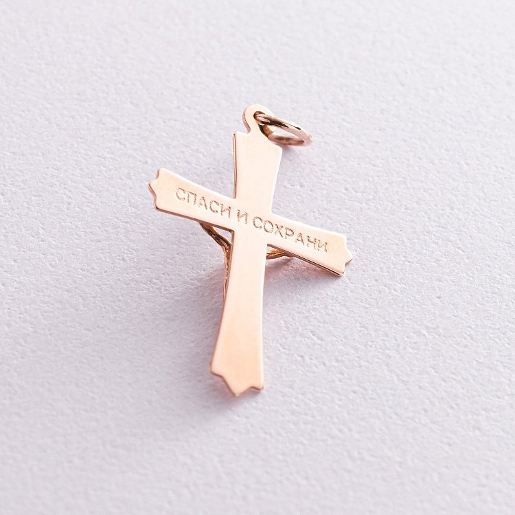 Золотой православный крестик "Распятие. Спаси и сохрани" (фианит) п02340 от ювелирного магазина Оникс - 1