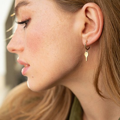 Золотые серьги - пусеты "Ключики" с07394 №8