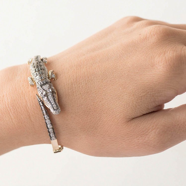 Золотий браслет "Крокодил" (фіаніти) б03011 від ювелірного магазину Онікс - 4