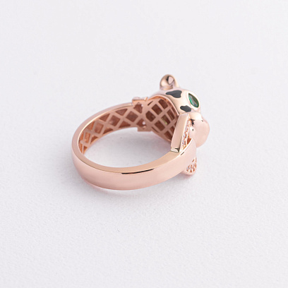 Золотое кольцо "Пантера" (фианиты, эмаль) к08396 №2