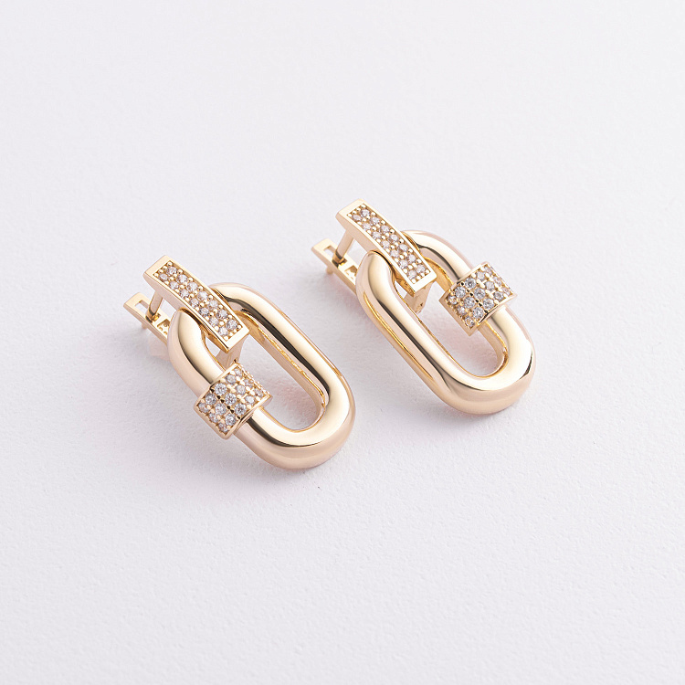 Серьги "Alice" в желтом золоте (фианиты) с09557 от ювелирного магазина Оникс - 1