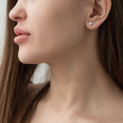 Серебряные серьги - пусеты с фианитами 122655 №4