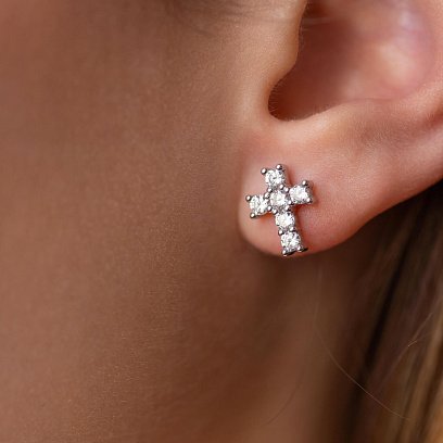 Срібні сережки - пусети "Хрестики" (фіаніти)  058310 №7