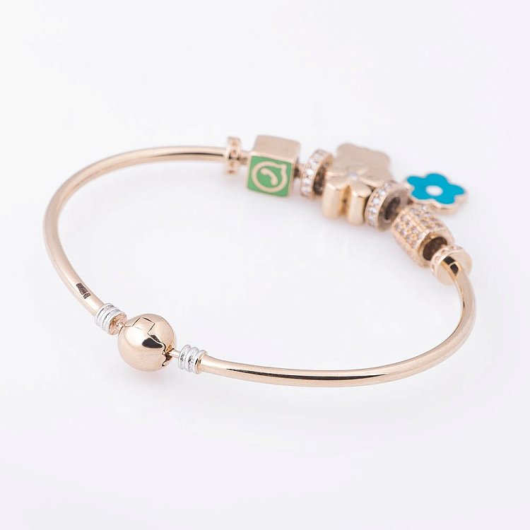 Золотой браслет с шармами "Бабочка и цветки" б02731 от ювелирного магазина Оникс - 2