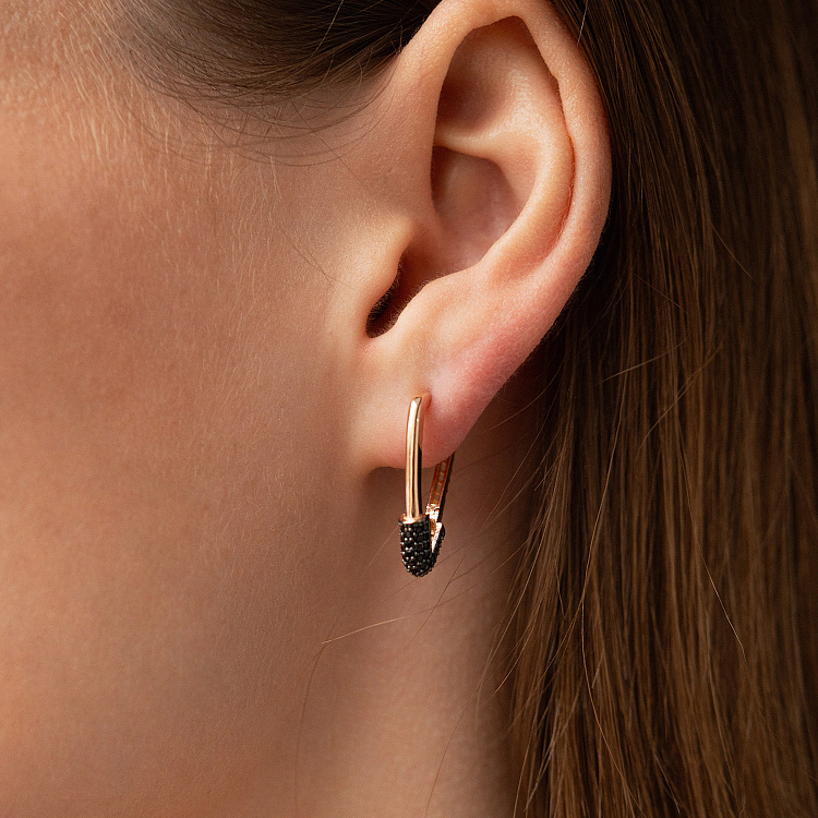 Золоті сережки "Шпильки" (чорні фіаніти) с09117 від ювелірного магазину Онікс - 4