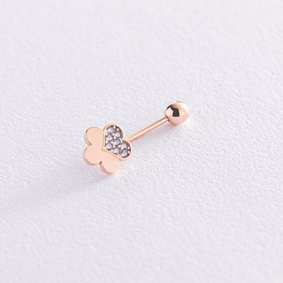 Золотой пирсинг в пупок "Цветочек" с фианитами пир00255