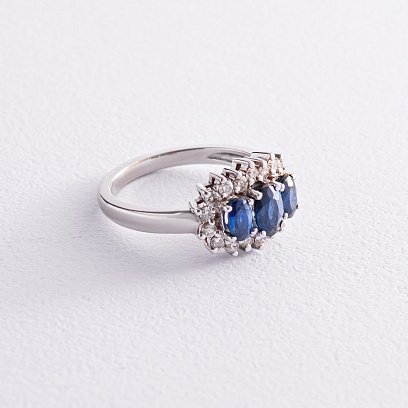 Золотое кольцо с бриллиантами и сапфирами к1597 №3