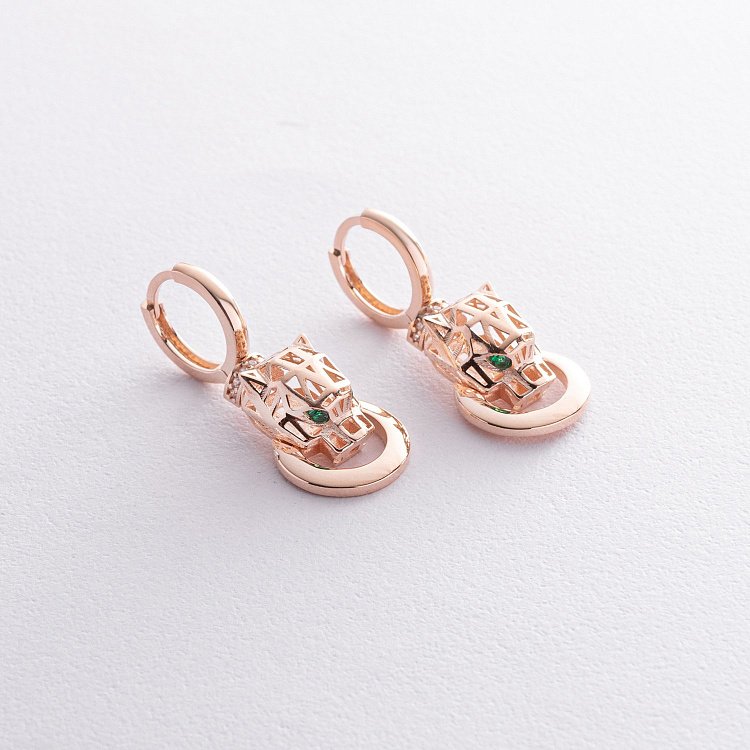 Серьги "Пантера" в красном золоте (фианиты) с08593 от ювелирного магазина Оникс