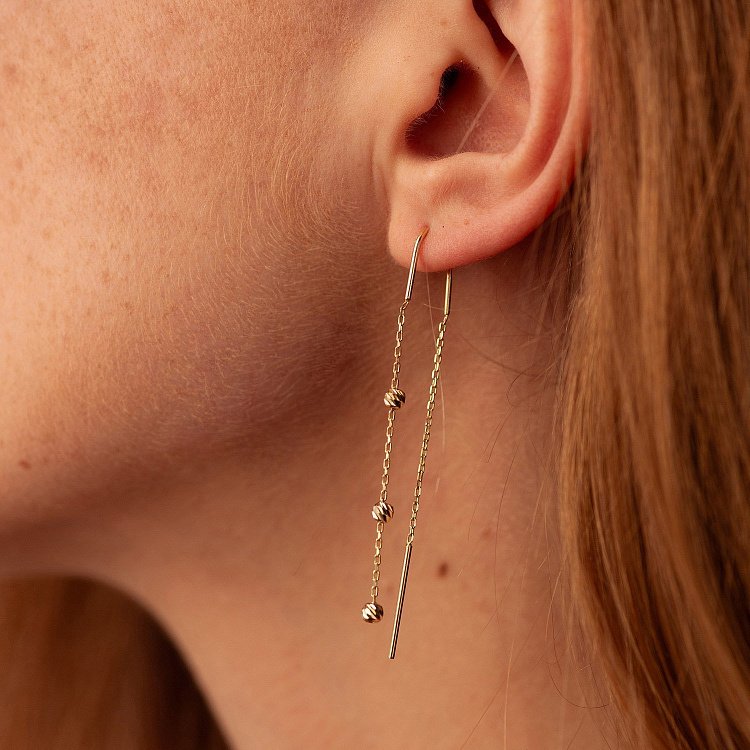 Висячі сережки з кульками у жовтому золоті (протяжки) с08336 від ювелірного магазину Онікс - 3