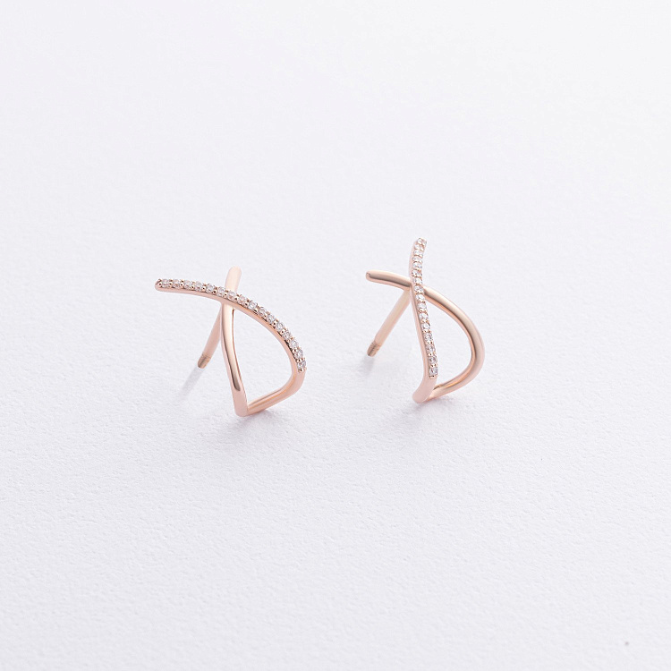 Золотые серьги - пусеты "Mia" с фианитами с09154 от ювелирного магазина Оникс - 1