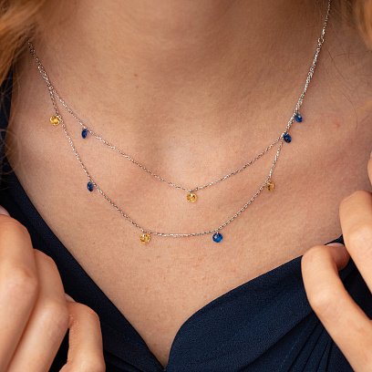 Подвійне золоте кольє "Українка" (сині та жовті фіаніти) кол02338 №7