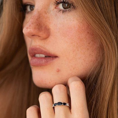 Срібна каблучка з синт. сапфірами і фіанітами 1722/1р-NSPH №2