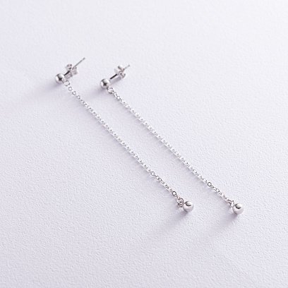 Срібні сережки-пусети "Кулька на ланцюжку" 122835 №2