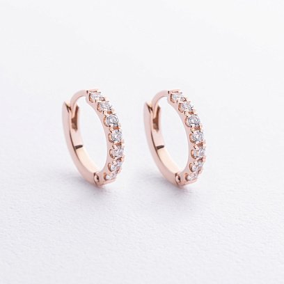 Сережки - кільця з фіанітами (червоне золото) с09088