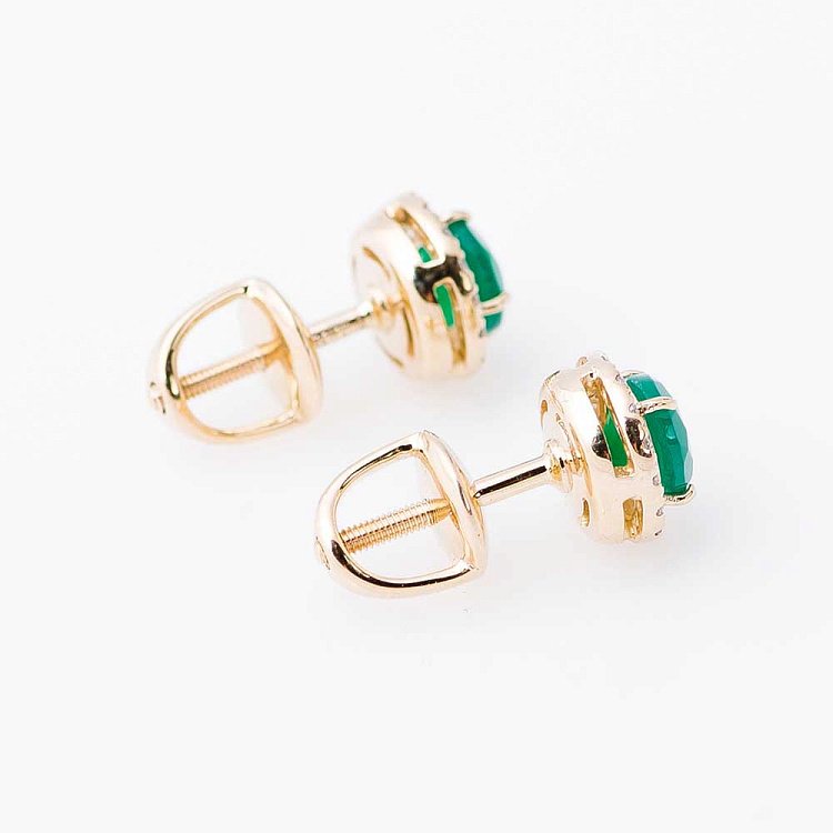 Золотые серьги-пусеты с зеленым агатом а14048668б от ювелирного магазина Оникс - 1